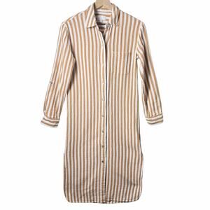 Every Striped Button Down Shirt Dress White and Orange Roll Tab Sleeve Size XS